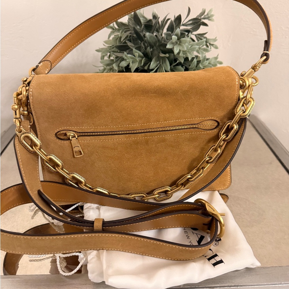 COACH Suede Chain Tabby Shoulder Bag in Sand - Picture 4 of 9